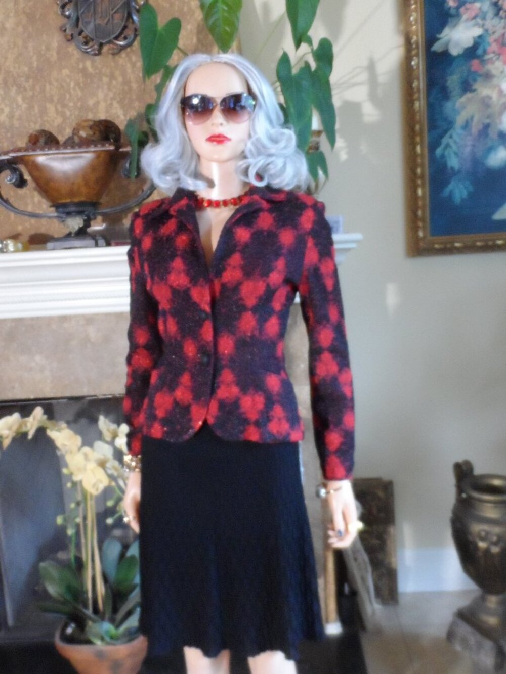 Missoni Black & Red Metallic Knit Jacket & Skirt Set Size IT 44 / US 8